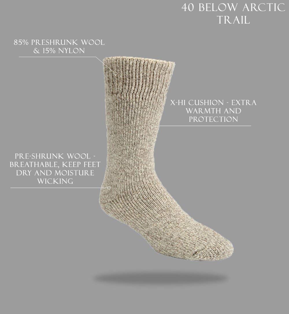 J.B. Field's 85% Wool Arctic Trail -40 Below Winter, Thermal Sock for Men, Women, for Hiking, Trekking & Outdoor 2 Pack, Made in Canada (X-Large (13-16 Shoe), Green)