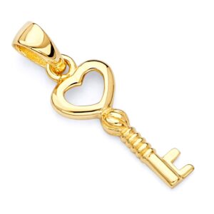 14k REAL Yellow Gold Tiny Key to My Heart Charm Pendant