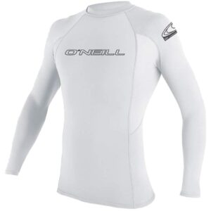 O'Neill Men's Basic Skins UPF 50+ Long Sleeve Rash Guard, White, S