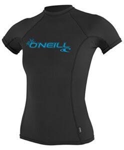 o'neill wetsuits women's o'neill basic skins upf 50+ short sleeve rash guard, black, small