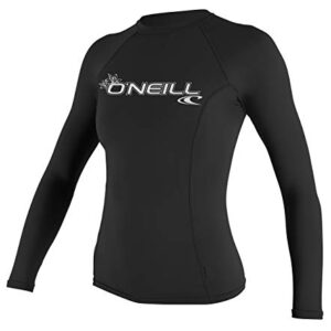 O'Neill UV Sun Protection Womens Basic Skins Long Sleeve Crew Sun Shirt Rash Guard, Black, Medium