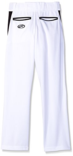 Rawlings Youth Relaxed Fit V-Notch Insert Baseball Pant, White with Black Insert, Youth Small