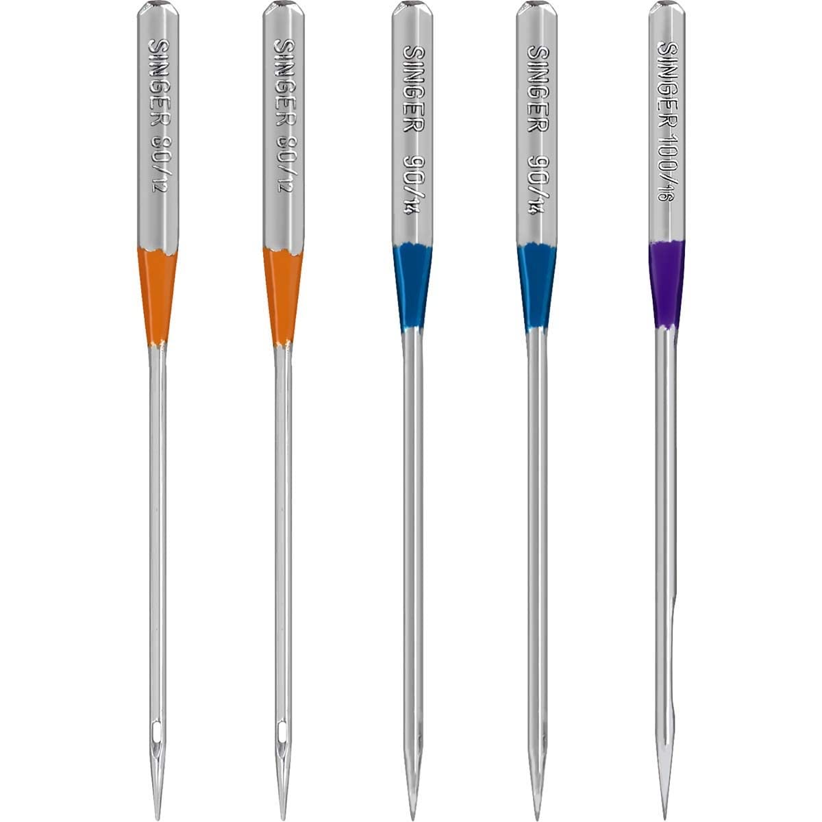 SINGER 04803 Regular Point Overlock Needles, 5-Count, Sizes 80/12, 90/14, 100/16