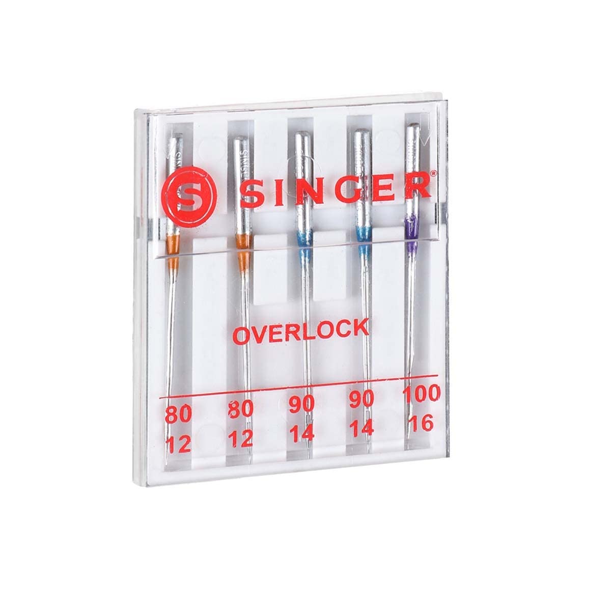 SINGER 04803 Regular Point Overlock Needles, 5-Count, Sizes 80/12, 90/14, 100/16