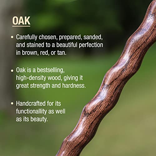 Brazos Handcrafted Wood Walking Stick, Twisted Oak, Hitchhiker Style Handle, for Men & Women, Made in the USA, Brown, 55"