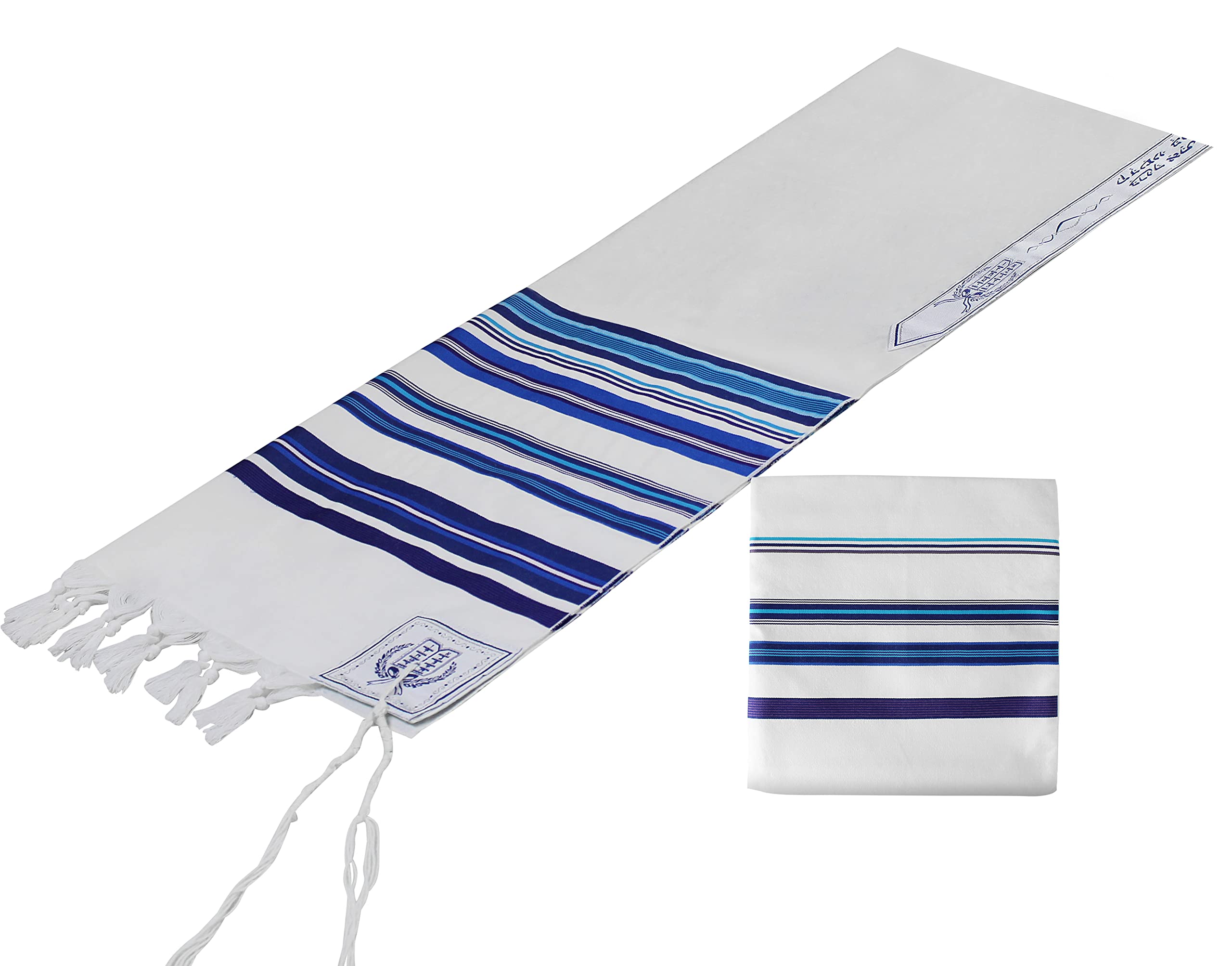 Zion Judaica Bnei Ohr Wool Tallit Prayer Shawl with Matching Bag Multi Blue/Purple Tone Stripes- Certified Kosher - Israel Import (18" x 72")