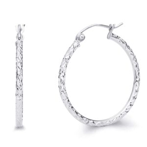 14k real white gold 1.5mm thickness hinged hoop earrings (20 x 20 mm)