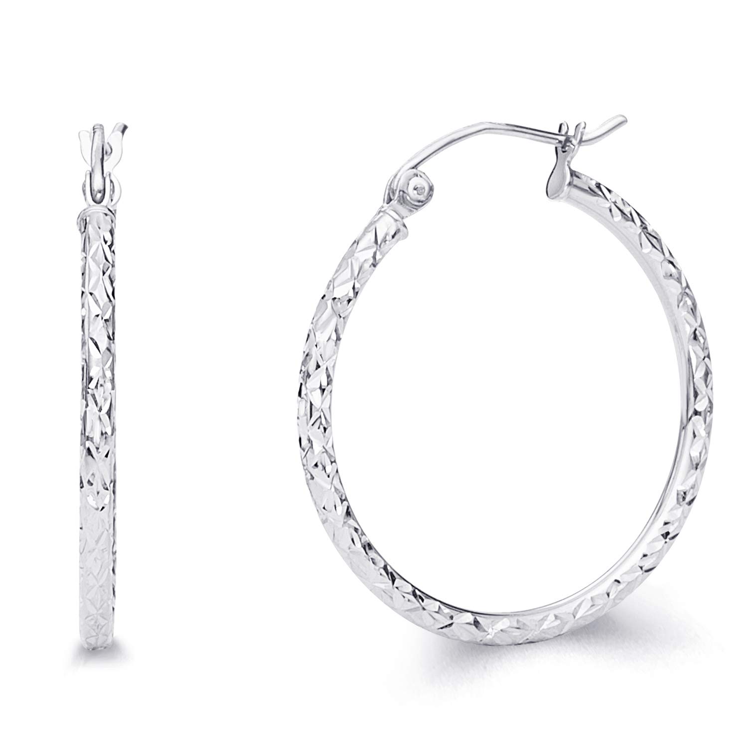 14k REAL White Gold 1.5mm Thickness Hinged Hoop Earrings (20 x 20 mm)