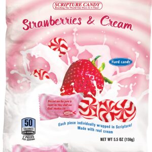 Scripture Candy, Strawberry & Cream Hard Candy 5.5 Ounce Bag, 25 Pieces