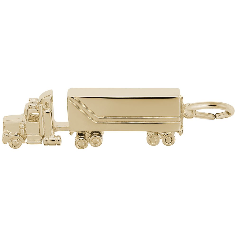 Semi Truck Charm In 14k Yellow Gold, Charms for Bracelets and Necklaces