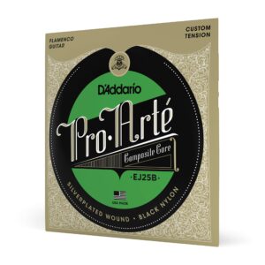 D'Addario Guitar Strings - Pro-Arte Classical Guitar Strings - EJ25B Flamenco Guitar Strings - Nylon Guitar Strings - Silver Plated Wrap, Composite Core, Black Nylon Trebles - Flamenco Tension