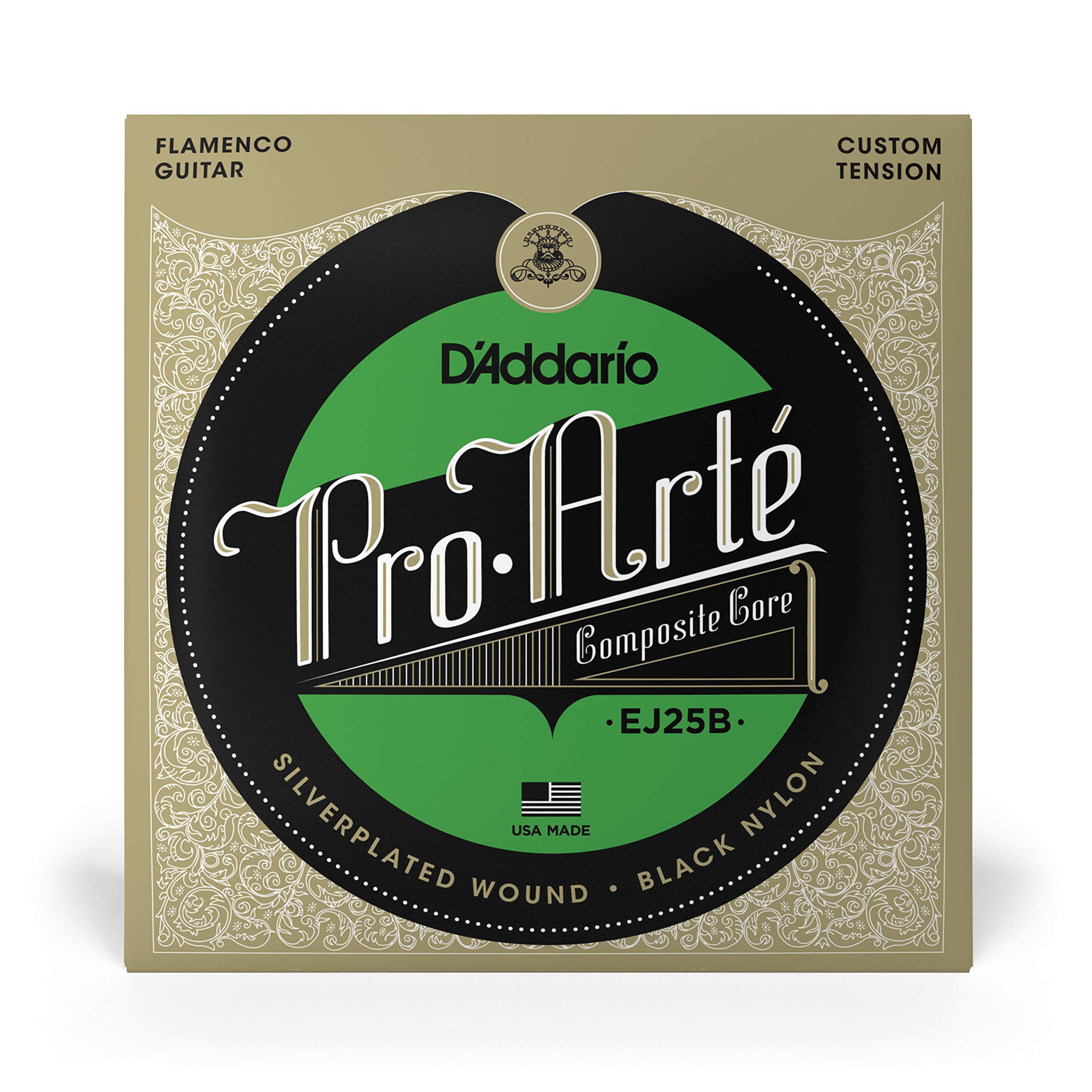 D'Addario Guitar Strings - Pro-Arte Classical Guitar Strings - EJ25B Flamenco Guitar Strings - Nylon Guitar Strings - Silver Plated Wrap, Composite Core, Black Nylon Trebles - Flamenco Tension