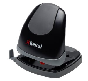 rexel easy touch 2 hole punch, 30 sheet capacity, low force technology, metal, black, 2102575