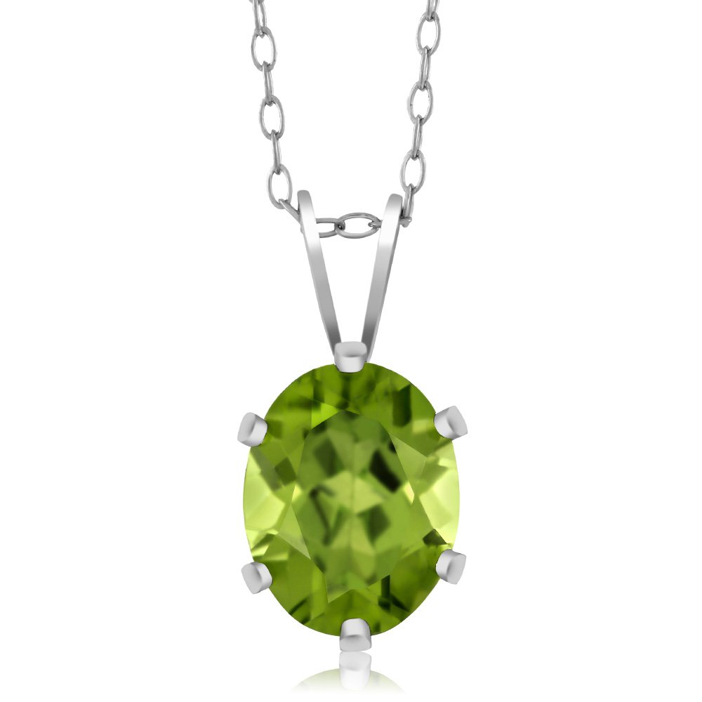 Gem Stone King 925 Sterling Silver Green Peridot Pendant Necklace (2.00 Cttw, Gemstone Birthstone, Oval 9X7MM, With 18 Inch Silver Chain)