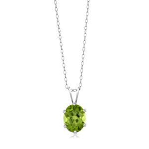 Gem Stone King 925 Sterling Silver Green Peridot Pendant Necklace (2.00 Cttw, Gemstone Birthstone, Oval 9X7MM, With 18 Inch Silver Chain)