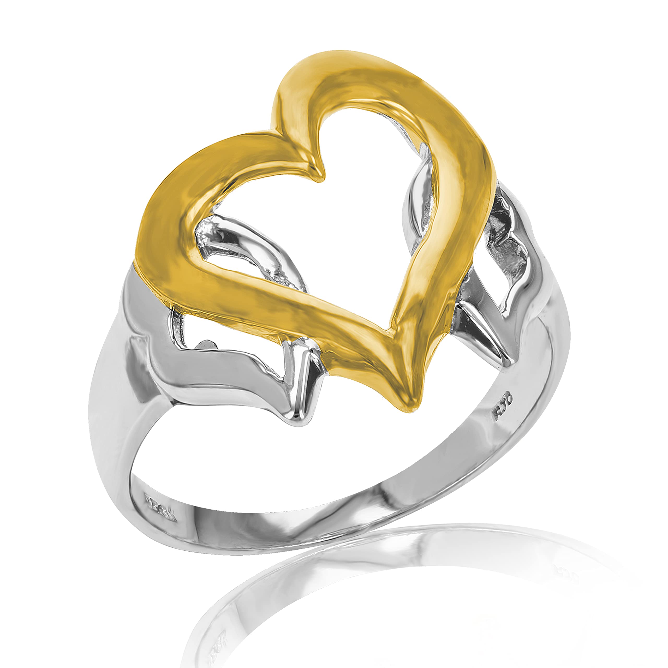 VIR JEWELS Three Hearts Fashion Ring for Women in Yellow Gold Plated over .925 Sterling Silver Size 9