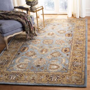 safavieh heritage collection area rug - 9'6" x 13'6", blue & gold, handmade traditional oriental wool, ideal for high traffic areas in living room, bedroom (hg958a)