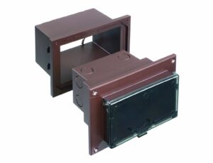 arlington dhb1brc-1 low profile in box electrical box with adapter sleeve for new brick construction, 1-gang, horizontal, clear cover/brown box