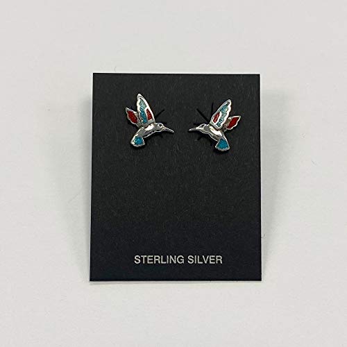 Turquoise Gemstone Humming Bird Southwestern Style 925 Sterling Silver Post Back Stud Earrings for Women