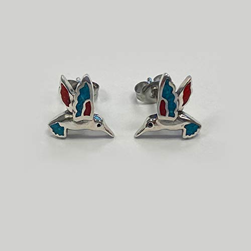 Turquoise Gemstone Humming Bird Southwestern Style 925 Sterling Silver Post Back Stud Earrings for Women