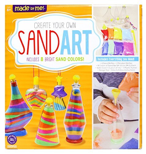 Made By Me Create Your Own Sand Art, 4 Sand Bottles & 2 Pendent Bottles with 8 Bright Sand Colors, Designing Tool & More, Great Staycation or Birthday Party Activity for Kids Ages 6, 7, 8, 9