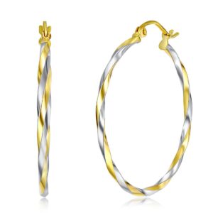 14k REAL Two Tone Gold 1.5mm Thickness Twisted Tube Hoop Earrings (25 x 25 mm)