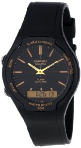 casio men's aw90h-9e sport multi-function black dial dual time watch