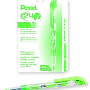 Pentel 24/7 Chisel Tip Liquid Highlighter, Light Green Ink, Box of 12 (SL12-K)