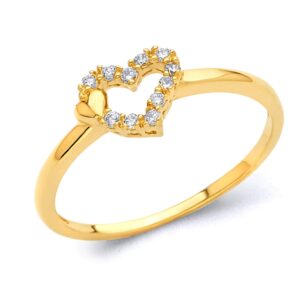 The World Jewelry Center 14k Yellow Gold SOLID Heart Fashion CZ Statement Ring - Size 6