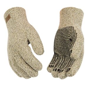 kinco knit wool gloves for men - alyeska ragg gloves 5299-l, heavy duty wool with acrylic thermal lining; full fingers with pvc dots, large size, tan - for cold weather, indoors and outdoors