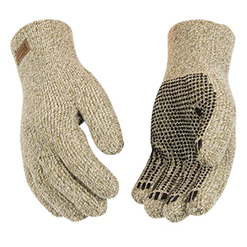 Kinco Knit Wool Gloves for Men - Alyeska Ragg Gloves 5299-L, Heavy Duty Wool with Acrylic Thermal Lining; Full Fingers with PVC Dots, Large Size, Tan - For Cold Weather, Indoors and Outdoors