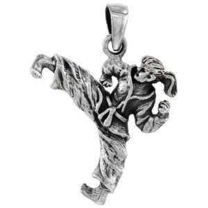 sterling silver martial arts karate pendant, 1 1/16 inch tall