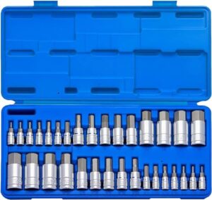 neiko 10288a allen hex bit socket set, 32 piece sae and metric allen socket set, allen head hex key socket set made with s2 steel