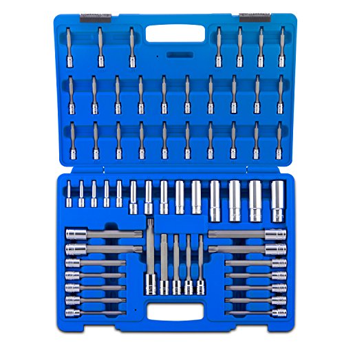 NEIKO 10287A Extra Long Socket Bits and Deep Socket Set | 60 Piece | S2 Tamperproof Torx Plus Bits and Cr-V Steel E-Torx Sockets