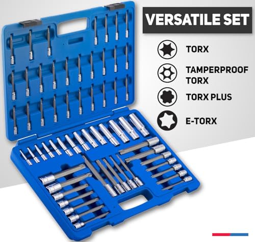 NEIKO 10287A Extra Long Socket Bits and Deep Socket Set | 60 Piece | S2 Tamperproof Torx Plus Bits and Cr-V Steel E-Torx Sockets