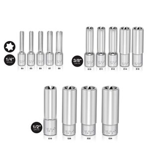 NEIKO 10287A Extra Long Socket Bits and Deep Socket Set | 60 Piece | S2 Tamperproof Torx Plus Bits and Cr-V Steel E-Torx Sockets