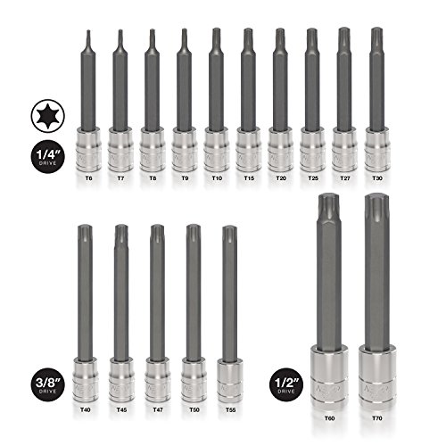 NEIKO 10287A Extra Long Socket Bits and Deep Socket Set | 60 Piece | S2 Tamperproof Torx Plus Bits and Cr-V Steel E-Torx Sockets