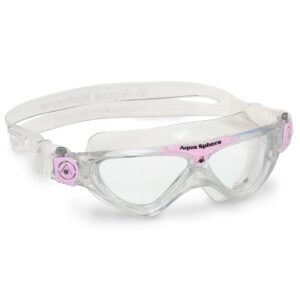 aqua sphere vista junior swim mask with clear lens (glitter/light pink). uv protection anti-fog swim goggles for kids