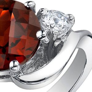 PEORA Garnet 3-Stone Ring for Women 925 Sterling Silver, Natural Gemstone, 2.25 Carats Round Shape 8mm, Size 9