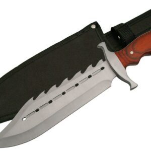 SZCO Supplies 15" Gator Back Bowie Knife Stainless Steel Wood Handle with Sheath, Brown (211398)