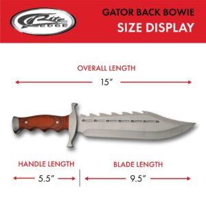 SZCO Supplies 15" Gator Back Bowie Knife Stainless Steel Wood Handle with Sheath, Brown (211398)