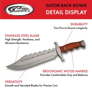 SZCO Supplies 15" Gator Back Bowie Knife Stainless Steel Wood Handle with Sheath, Brown (211398)