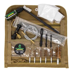 Clenzoil Field & Range Universal Gun Cleaning Kit Tan | Rifle, Shotgun & Pistol Cleaning Kit | Includes Field & Range CLP, Bore Brushes, Patches, Rod, Cable, Handle, Nylon Brush & More!