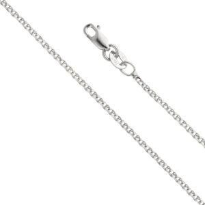 14k real white gold solid 1.5mm flat open wheat chain necklace with lobster claw clasp - 18"