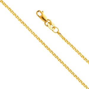 14k real yellow gold solid 1.5mm flat open wheat chain necklace with lobster claw clasp - 16"