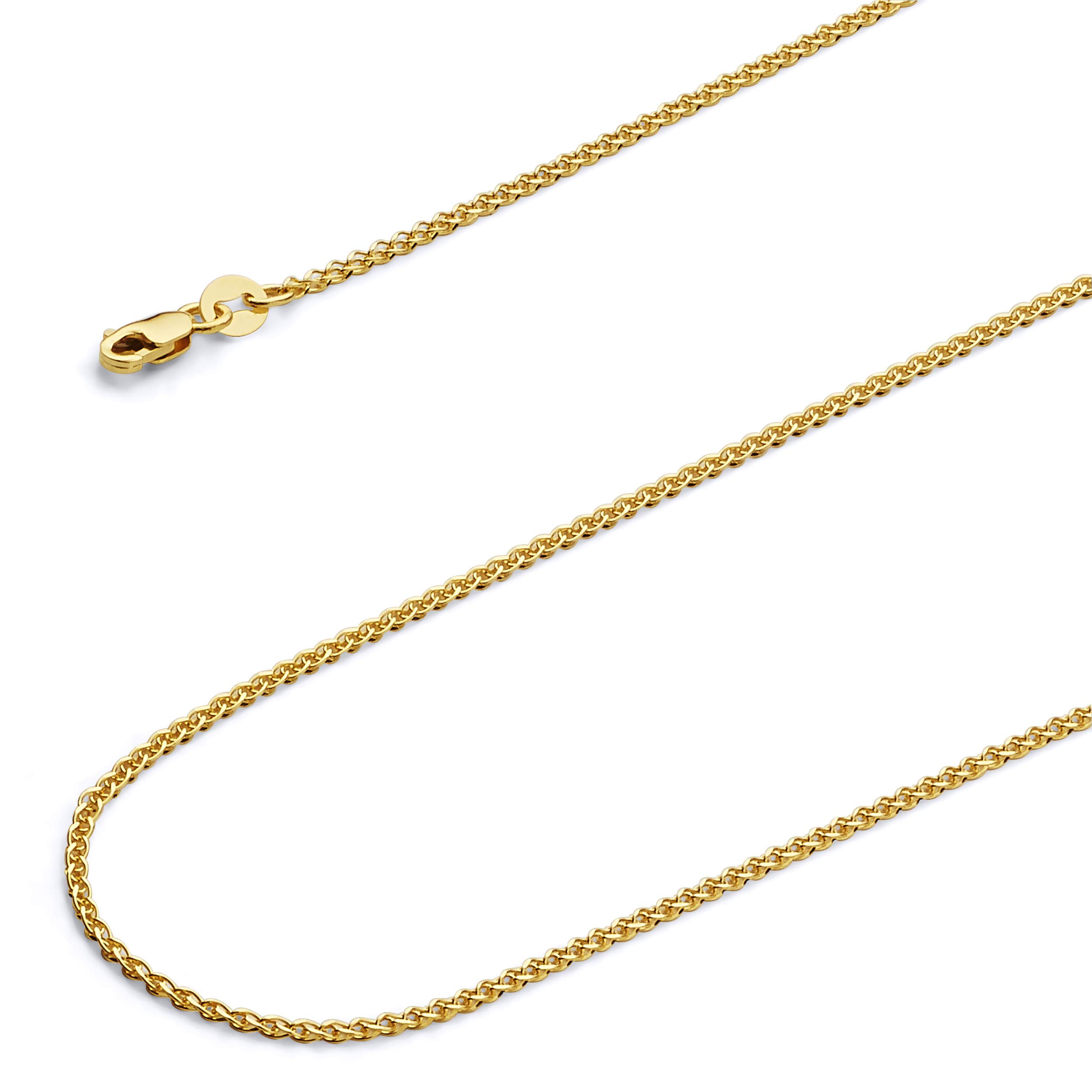 14k REAL Yellow Gold Solid 1.5mm Flat Open wheat Chain Necklace with Lobster Claw Clasp - 16"