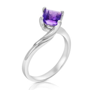 vir jewels 1 cttw purple amethyst ring .925 sterling silver with rhodium princess 6 mm size 8