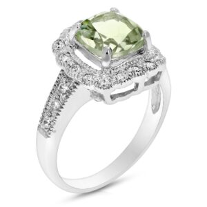 vir jewels 1 cttw 7mm green amethyst ring .925 sterling silver with rhodium cushion cut size 8