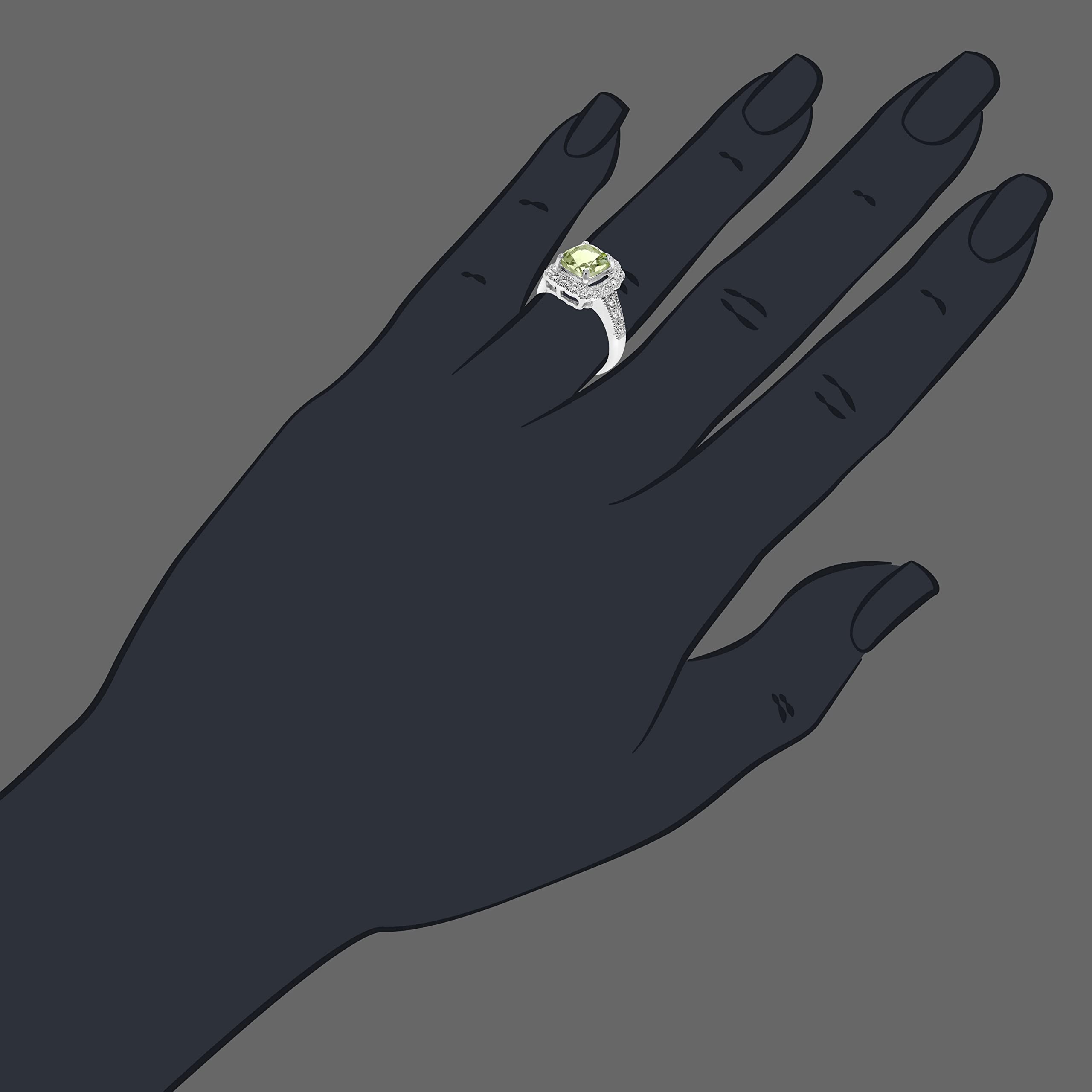 VIR JEWELS 1 cttw 7MM Green Amethyst Ring .925 Sterling Silver with Rhodium Cushion Cut Size 8