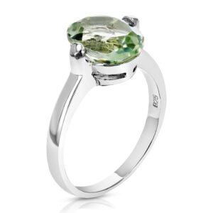 VIR JEWELS 1.70 cttw Green Amethyst Ring .925 Sterling Silver with Rhodium Oval 10x8 MM Size 7